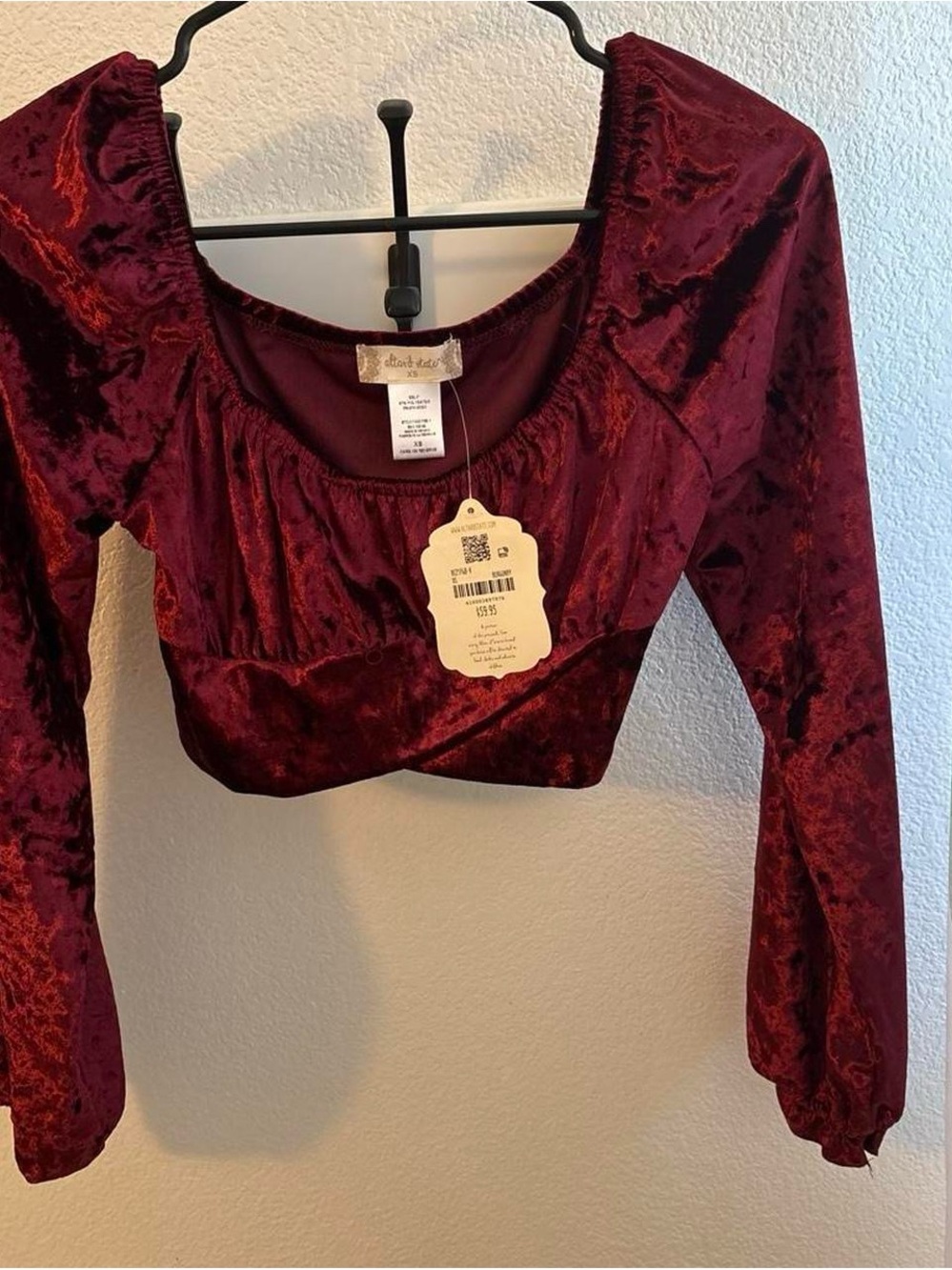 Altar'd State Wine Velvet Square Neck Crop Top